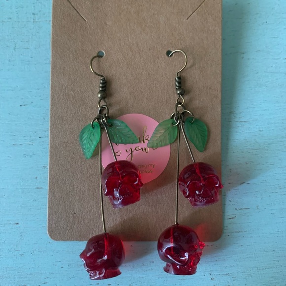 BOGO Cherry skull earrings. Edgy jewelry - Picture 4 of 5